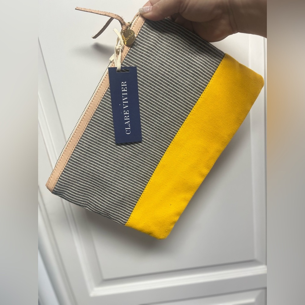 Clare V Yellow and Striped Canvas with leather trim and gold hardware. New